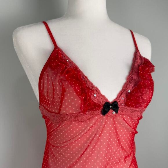 Red polka dot lace babydoll teddy mini slip dress bow lingerie - Leg Avenue - Picture 8 of 8